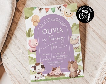 Editable Farm Birthday Invitation Barn Animals Party Invite Template Ranch Kids Birthday Girl Barnyard Animals Instant Download