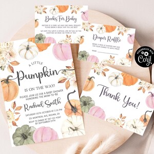 Pumpkin Baby Shower Invitation Set, Fall Girl (Digital Download)