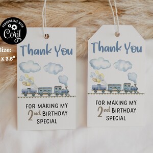 Editable Chugga Chugga Two Two Birthday Thank You Tag Train Second Birthday Printable Gift Tag 2nd Boys Birthday Tag Train Gift Tag tr1
