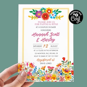Editable Mexican Floral Party Invitations Bold Colors With White Background Digital Download Template Invitation Fajitas And Ritas Invite