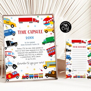 Editable Transportation Time Capsule Honk Beep Choo Choo Train Truck Birthday Time Capsule Cars Birthday Invite Transport Cars Birthday TR3