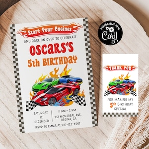Editable Hot Cars Birthday Invitation Wheels Birthday Invitation Race Car Birthday Invite Racing Car Printable Template Instant Download