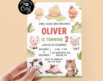 Bearbeitbare Bauernhof Geburtstagseinladung Scheune Tiere Party einladen Vorlage Ranch Kinder Geburtstag Junge Barnyard Tiere Sofort Download