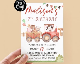 Editable Farm Birthday Invitation Boy Farm Animals Boy Barnyard Birthday Party Download Printable Invitation Template Digital Download