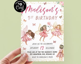 Editable Fairy Birthday Invitation Whimsical Enchanted Pixie Fairy Party Magical Floral Fairy Princess Party Instant Download Editable f1