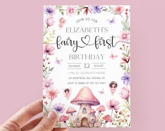 Fairy 1st Birthday Invitation, Magical Garden, Editable (PDF)