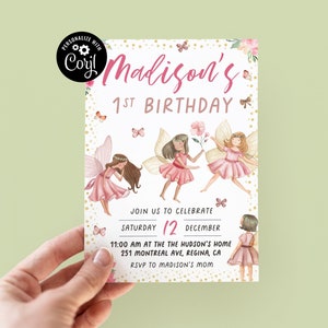 Editable Fairy Birthday Invitation Whimsical Enchanted Pixie Fairy Party Magical Floral Fairy Princess Party Instant Download Editable f1