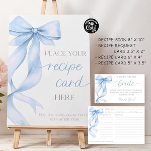 Carte de recette de douche nuptiale Elle fait le noeud Cartes de recettes modifiables avec noeud bleu