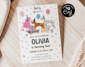 Editable Puppy Birthday Invitation, Dog Pawty (Digital Download)
