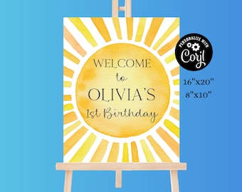 Editable First Trip Around The Sun Birthday Welcome Sign 1st Birthday Sunshine Birthday Download Printable Template Digital Sun Poster S1