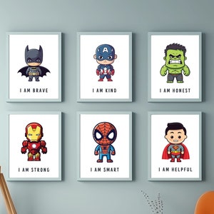 SUPERHERO NURSERY ART, Set Of 6, Colorful Kids Room, Bright Nursery Prints Digital Download Printable Wall Artwork Baby Shower Art Decor sh1