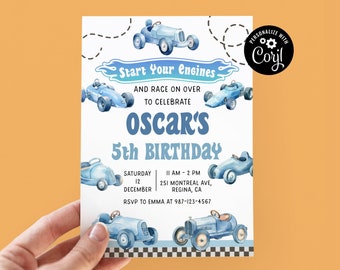 Editable Racing Birthday Invitation Race Car 2nd Birthday Invite Racing Car Vintage Race Car Printable Template Instant Download Retro Car