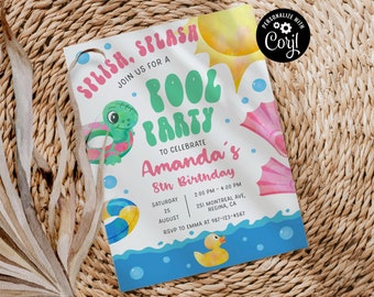Splish Splash Pool Party Invitation, Editable Waterslide Birthday (Digital Download)