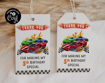 Editable Hot Cars Birthday Tag Wheels Birthday Tag Race Car Birthday Gift Tag Racing Car Printable Template Instant Download