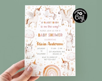 EDITABLE UNICORN Neutral Baby Shower Invitation Girl Boy Invitation Template Digital Gender Neutral Baby Shower Invites Instant Download