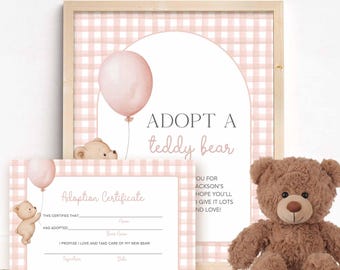 Teddy Bear Adoption Certificate, Birthday Favor (Digital Download)