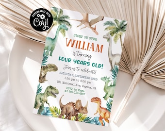 EDITABLE DINOSAUR BIRTHDAY Invitation Dinosaur Party Invitation Template Dinosaur Birthday Invitation Dinosaur Invite