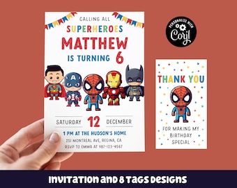 Editable Superheroes Birthday Invitation Template Printable Birthday Party Invitation Kids Party Invite Template Superhero Bday Card sh1