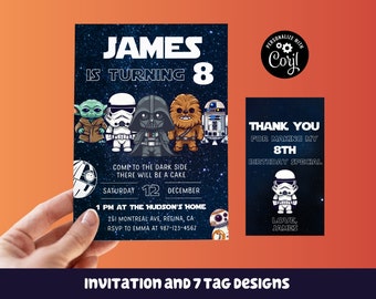 Editable Star War Birthday Invitation Template Printable Birthday Party Invitation Digital Kids Party Invite Template Starwars Bday Card sw1