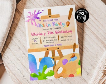 Invitación de cumpleaños con temática artística y de pintura (descarga digital)