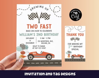 Two Fast Birthday Invitation | Race Car 2nd Birthday (Digital Download)