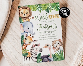 EDITABLE Wild One 1st Birthday Invitation Wild One Birthday Invitation Safari Wild One Party Invite Boy Birthday Jungle Animals Invitation