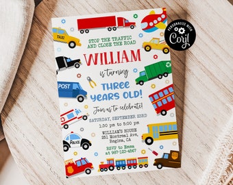 Editable Transportation Invitation Honk Beep Choo Choo Train Truck Birthday Invitation Cars Birthday Invite Transport Cars Birthday TR3