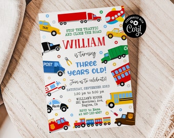 Editable Transportation Birthday Invitation Honk Beep Choo Choo Train Truck Birthday Invitation Cars Birthday Invite Truck And Cars Birthday