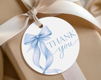 Etiqueta de agradecimento com laço azul, sacola de lembrancinha para casamento, chá de panela em tons terrosos, fita coquete, etiquetas redondas para presentes, etiqueta redonda para lembrancinha B18