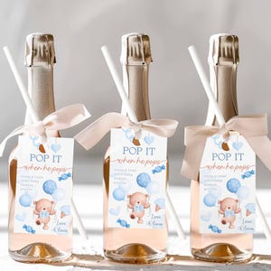 Pop It When She Pops Template Enjoy A Toast Label Teddy Bear Baby Shower Favors Pop And Cheer Tag Pop The Bubbly Mini Champagne Favors TB2