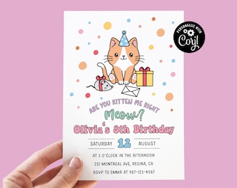 Modèle d'invitation d'anniversaire modifiable Kitty Cat