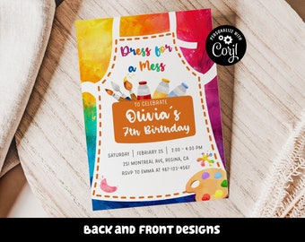 Editable Painting Party Invitation Girl Art Party Invitation Art Birthday Party Invitation Dress for a Mess Art Themed Painting Birthday
