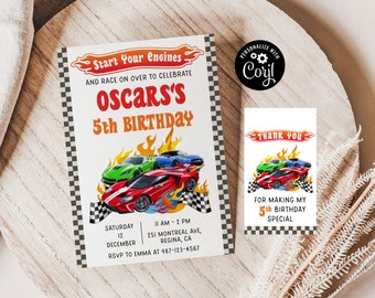 Editable Hot Cars Birthday Invitation Wheels Birthday Invitation Race Car Birthday Invite Racing Car Printable Template Instant Download