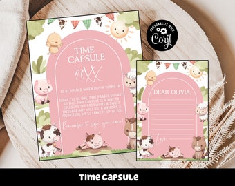 Editable Farm Birthday Time Capsule Sign Barn Animals Party Time Capsule Card Template Ranch Birthday Girl Barnyard Instant Download Fa4