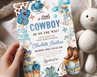 Editable Cowboy Baby Shower Invitation, Wild West Theme (PDF or JPEG)