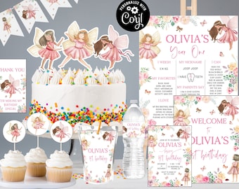 Editable Fairy Birthday Fairy Birthday Bundle Girl First Birthday Bundle 1st Birthday Bundle First Year f1