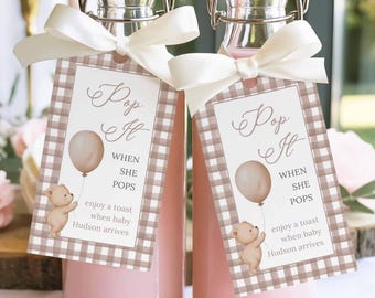 Pop It When She Pops Tag, Bear Champagne Favor (Digital Download)