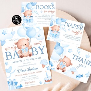 We Can Bearly Wait Baby Shower Invitation Set We Can Bearly Wait Baby Shower Bundle Blue Teddy Bear Boy Teddy Bear Baby Shower Bundle TB2