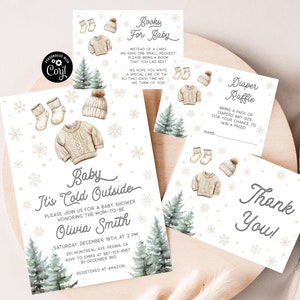 Baby It&#39;s Cold Outside Bundle Winter Baby Shower Christmas Gender Neutral Baby Clothes Watercolor Winter Baby Shower Set Baby Announcement