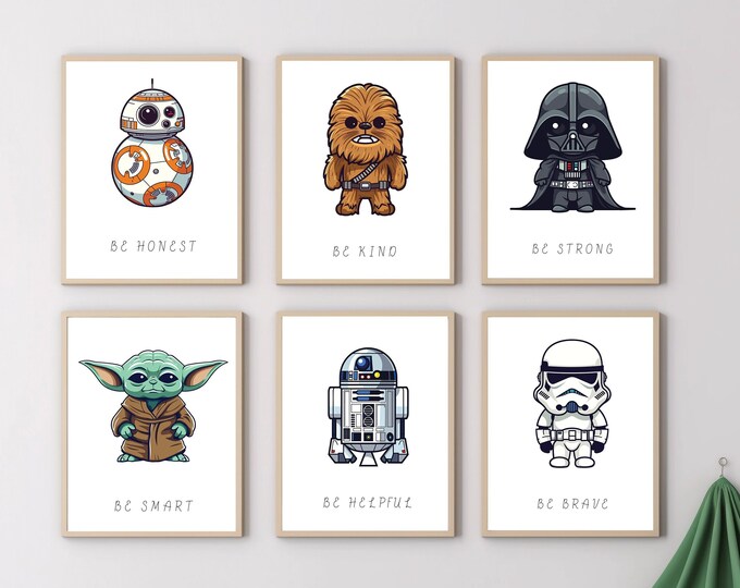 Star Wars Nursery Wall Art Set of 6 Prints Star Wars Kids Room Wall