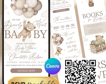 Teddy Bear Baby Shower Website Invitation: "We Can Bearly Wait" Theme (Digital Download)