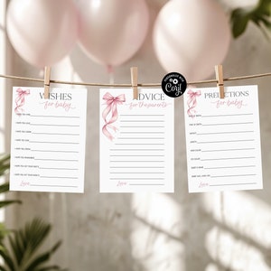 Roze strik babyshower advies babyshower voorspellingen babyshower wensen advies kaart bewerkbare games roze strik babyshower spelletjes afdrukbare B13