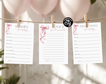 Pink Bow Baby Shower Games: Advice, Wishes, Predictions (Printable)