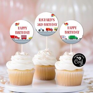 Editable Transportation Birthday Topper Bunting Beep Choo Choo Birthday Flags Birthday Cupcake Toppers Truck And Cars Birthday Decor TR3