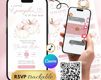 A Little Pumpkin Baby Shower Website Invitation –  Pink Bow Fall Theme (Digital Download)