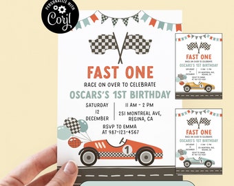 Two Fast Race Car 2nd Birthday Invitation (Editable, Printable)