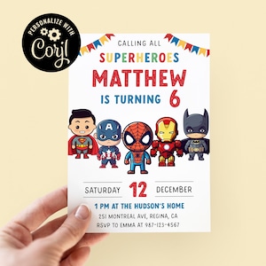 Editable Superheroes Birthday Invitation Template Printable Birthday Party Invitation Kids Party Invite Template Superhero Bday Card sh1 image 8