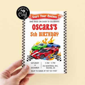 Editable Hot Cars Birthday Invitation Wheels Birthday Invitation Race Car Birthday Invite Racing Car Printable Template Instant Download