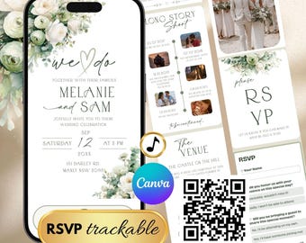 Sage Green and Ivory Wedding Website Template, Animated Invitation, RSVP, Registry (Digital Download)