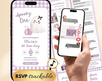 Spooky One Halloween Birthday Website Invitation, Pastel Ghost Girl Boo Day (Digital Download)